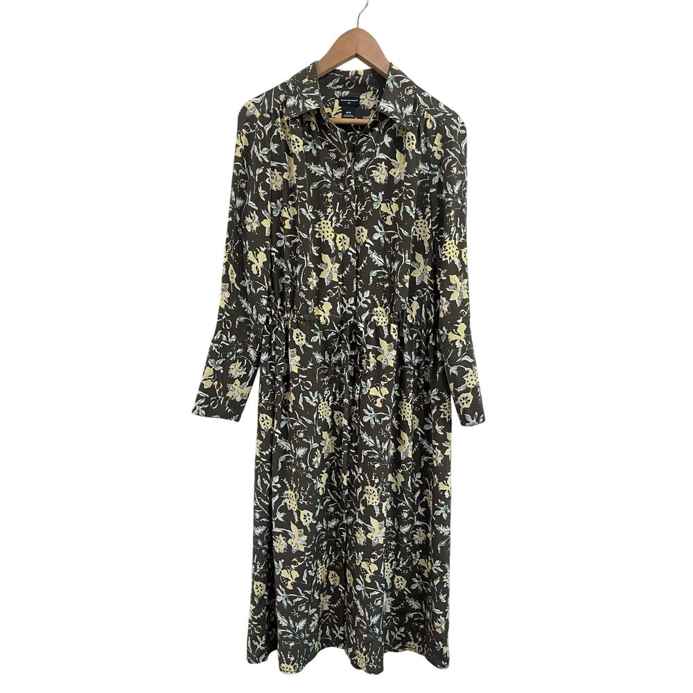 Club Monaco Floral 100% Silk Boho Button Front Midi Shirt Dress Medium‎